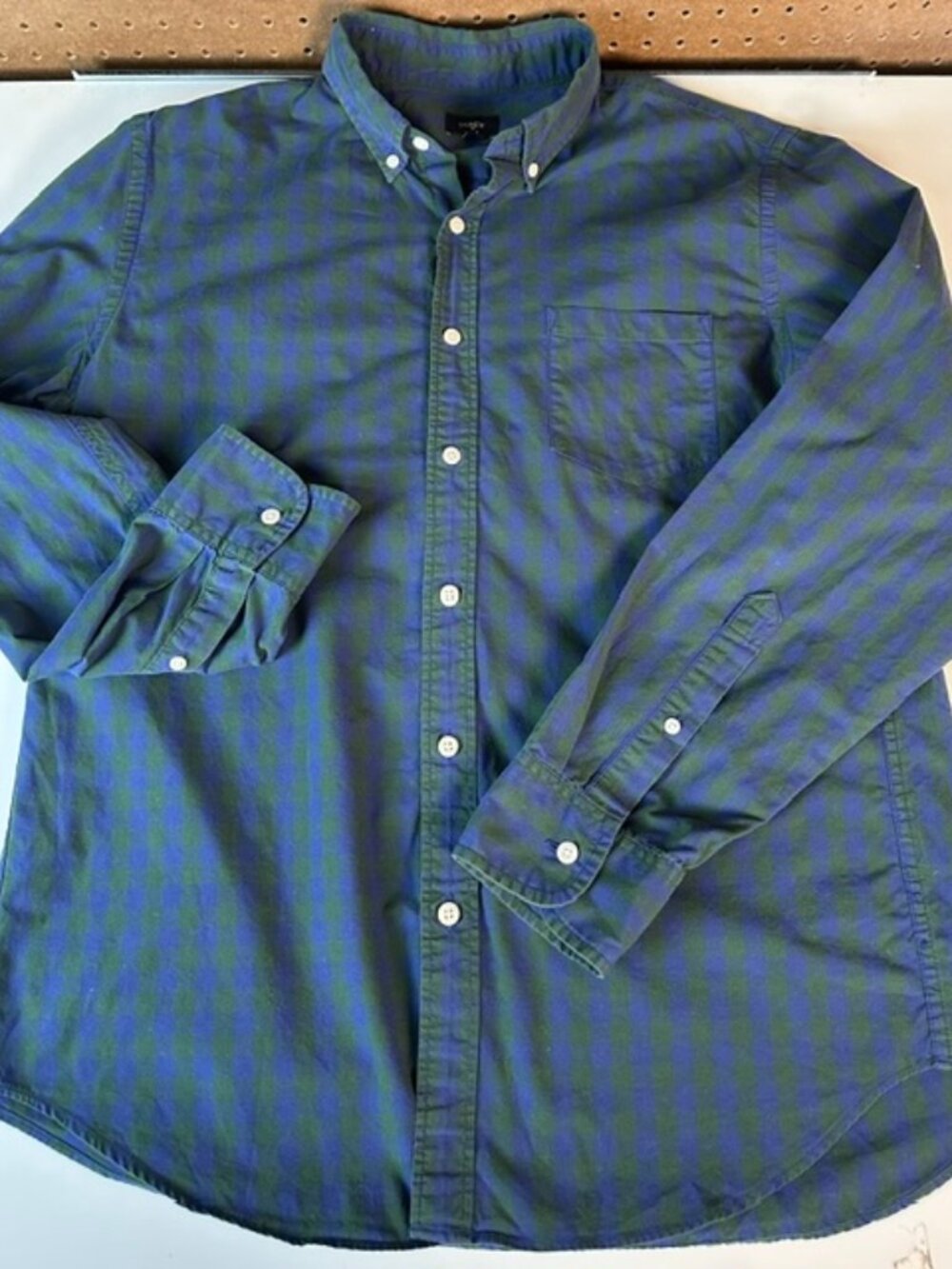J.Crew Shirt Men's Large Long Sleeve Blue Green Plaid Button Down Large Y2K